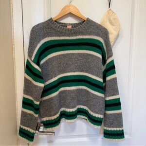 Urban Outfitters Gray and Green Striped Wool Sweater